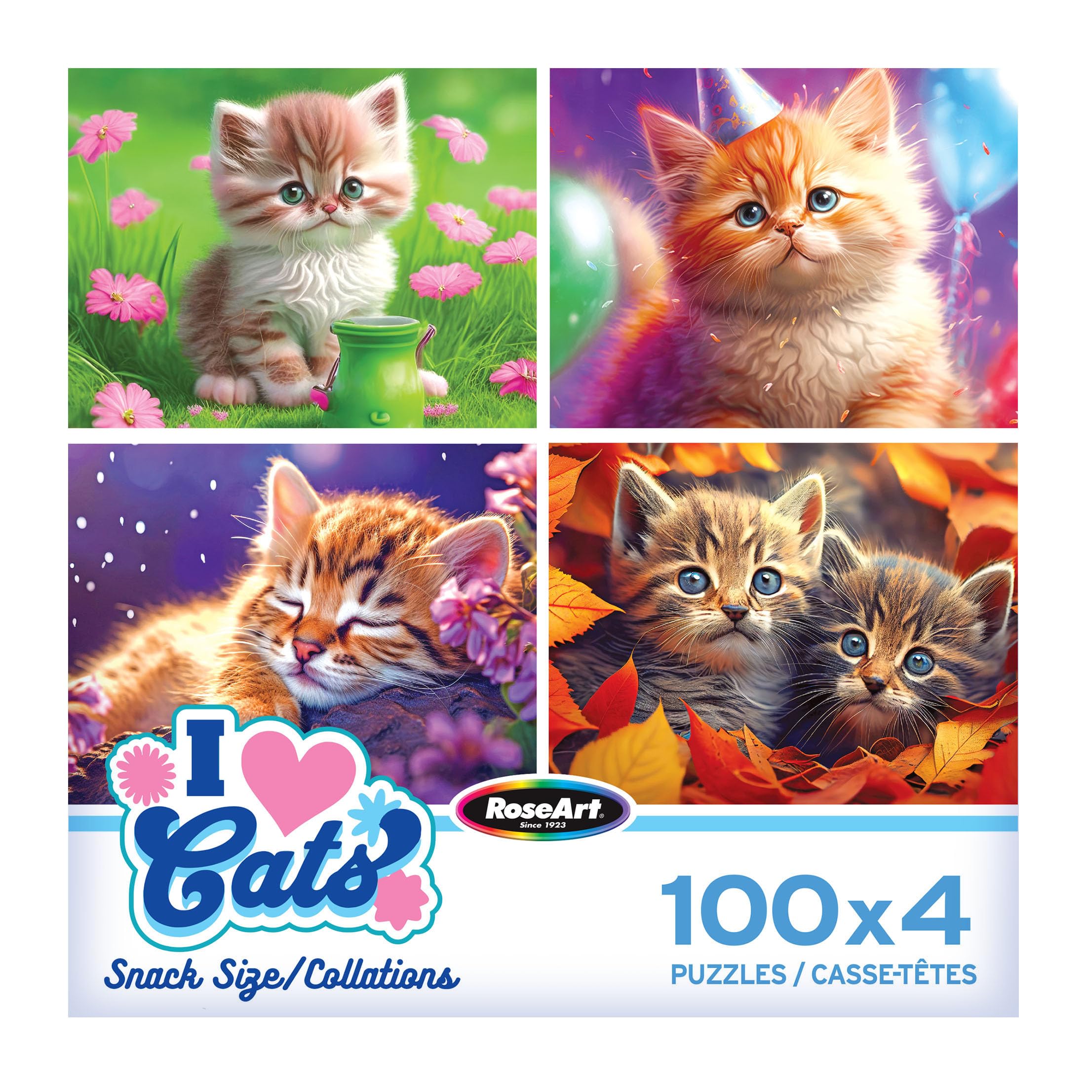 RoseArt - Snack Size Multi-Puzzle Set - I Love Cats - 4 x 100 Piece Jigsaw Puzzle for Adults