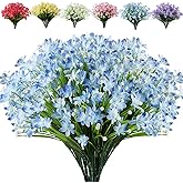 JOYGAR 8 Bundles Artificial Flowers Fake Daffodils Flowers UV Resistant No Fade Faux Greenery Faux Plastic Lotus for Wedding Garden Hanging Planter Indoor Porch Patio Office Home Decoration(Blue)