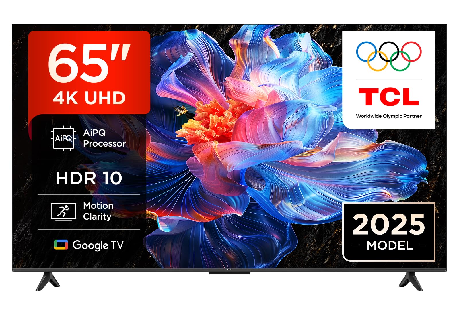 TCL 65V6C 65 Zoll Direct LED TV, 4K HDR Fernseher, Smart TV mithilfe von Google TV (Dolby Audio, Motion Clarity, Kompatibel mit Google Assistant & Alexa)