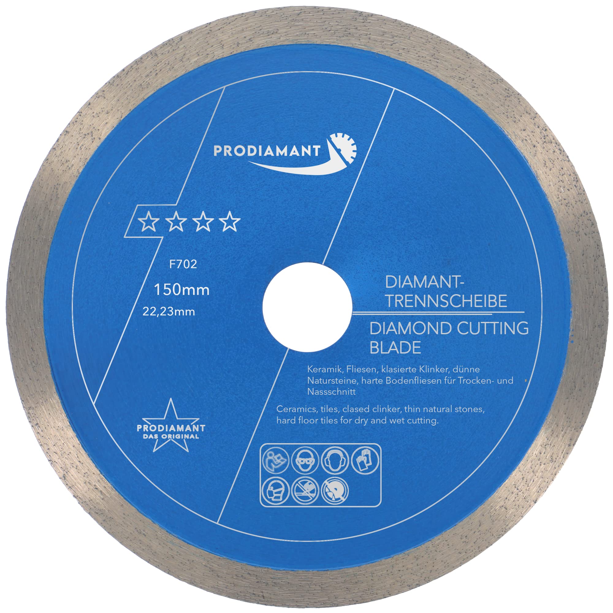 PRODIAMANT Professional diamond cutting disc PRORIM 150 mm x 22.23 mm will not break out with glazed tiles porcelain stoneware ceramic