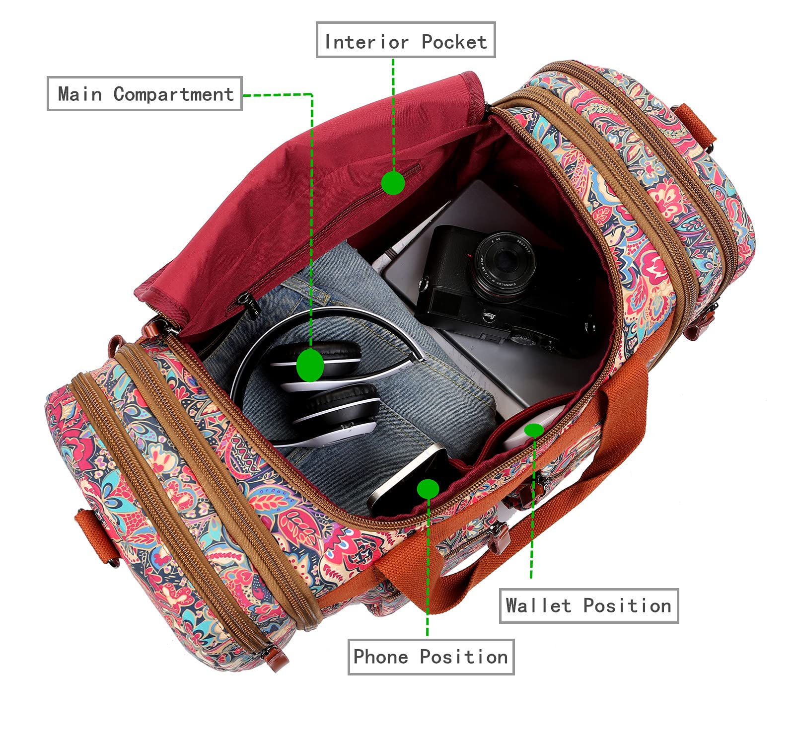 Multicolor Travel Duffel Weekender Bag for Women Carry on Overnight Bag With Toiletry bag HB-21 (HS)