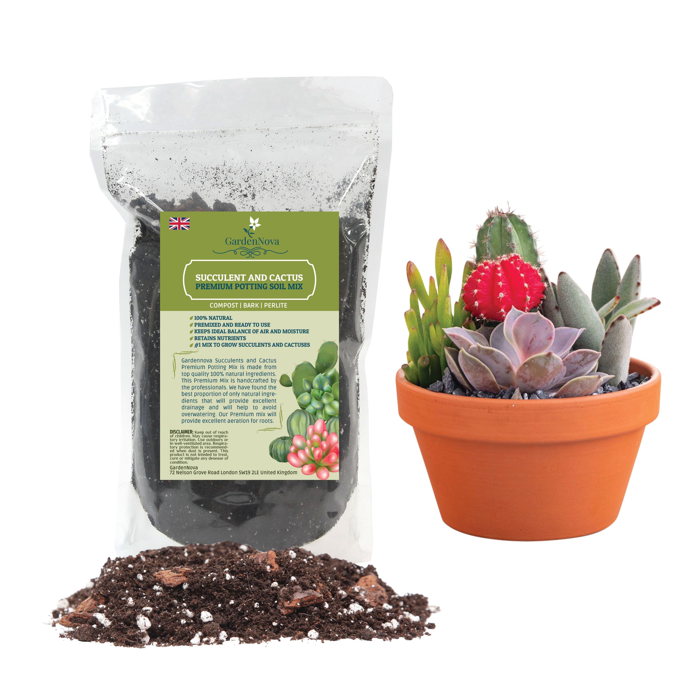 Professional Succulent Soil Premium All Purpose Blend | Pre-Mixed Ready to Use for Cactus and Succulents | Premium Compost, Perlite, Pine Bark - Made in UK - 4 LITERS