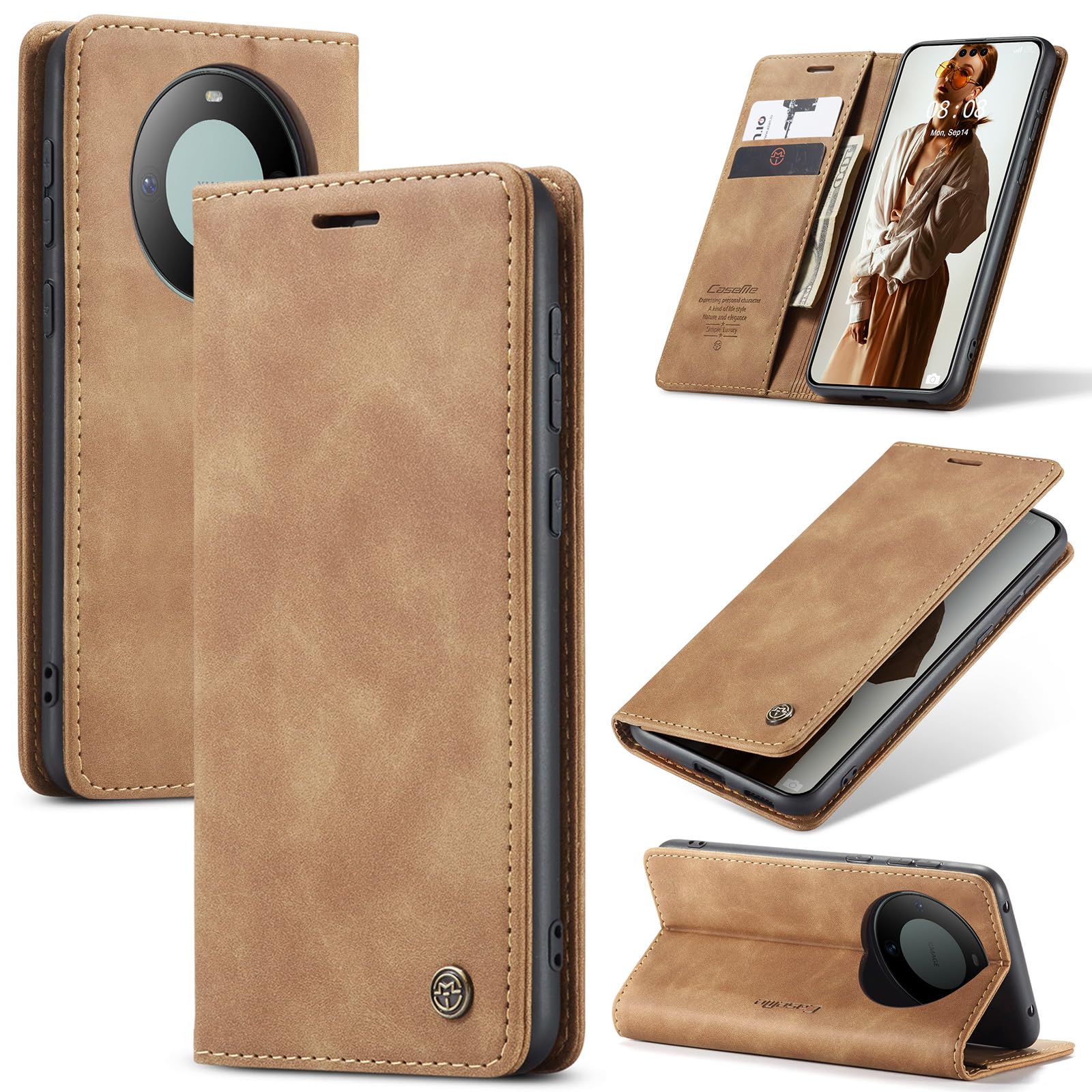 UFinetech for HUAWEI Mate 60 Pro Case, for HUAWEI Mate 60 Pro+ Case, Leather Wallet Case, Slim Shockproof, Magnetic Closure Flip, Kickstand, Card Holder, Camera Protector, Anti-scratch, Brown 2023 TPU