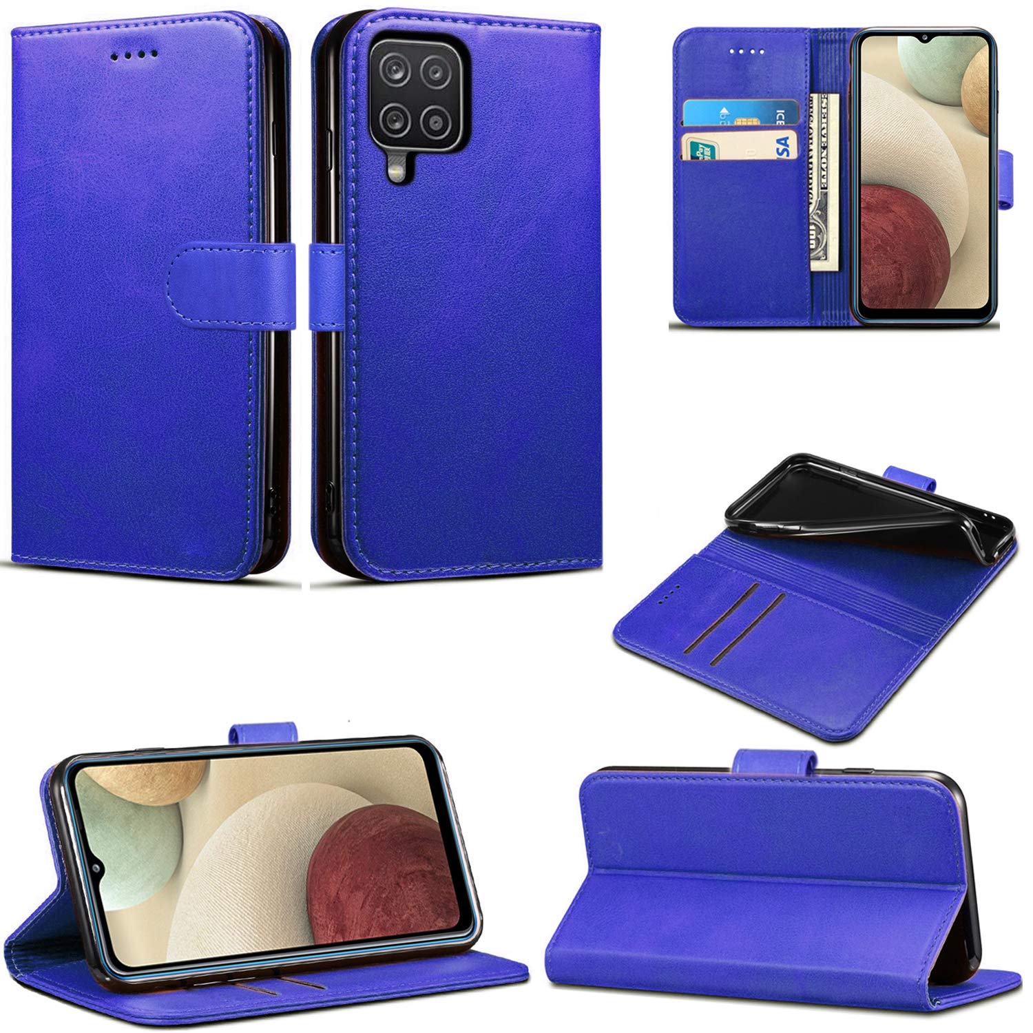 Mobile Stuff For Samsung Galaxy A12 Case, Premium PU Leather Folio Cover Magnetic Closure Full Protection Book Design with [Card Slots] and [Kickstand] for Galaxy A12 / A12 5G (Blue) — image 1