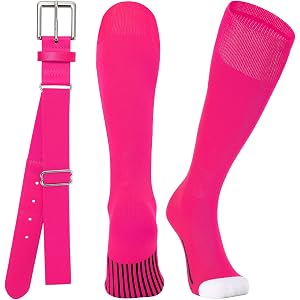 SUOSDEY Baseball Socks and Belt Combo for Kids Youth Adult, Softball Socks and Adjustable Elastic Belt Youth Boys Girls