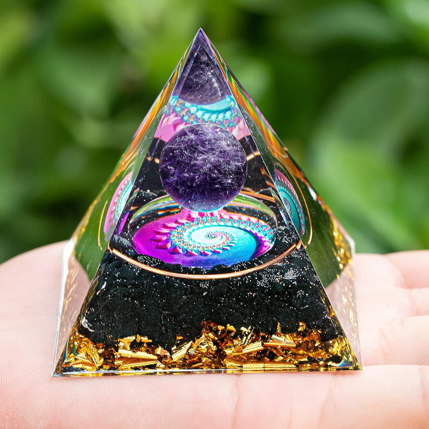 Mixed Media - CRISTALLIUM Orgone Pyramid Crystal Healing Stone Energy Generator Healing Crystals Chakra Crystal Healing Meditation Crystal Sphere Orgonite Crystal Pyramid Women Gift - Amethyst