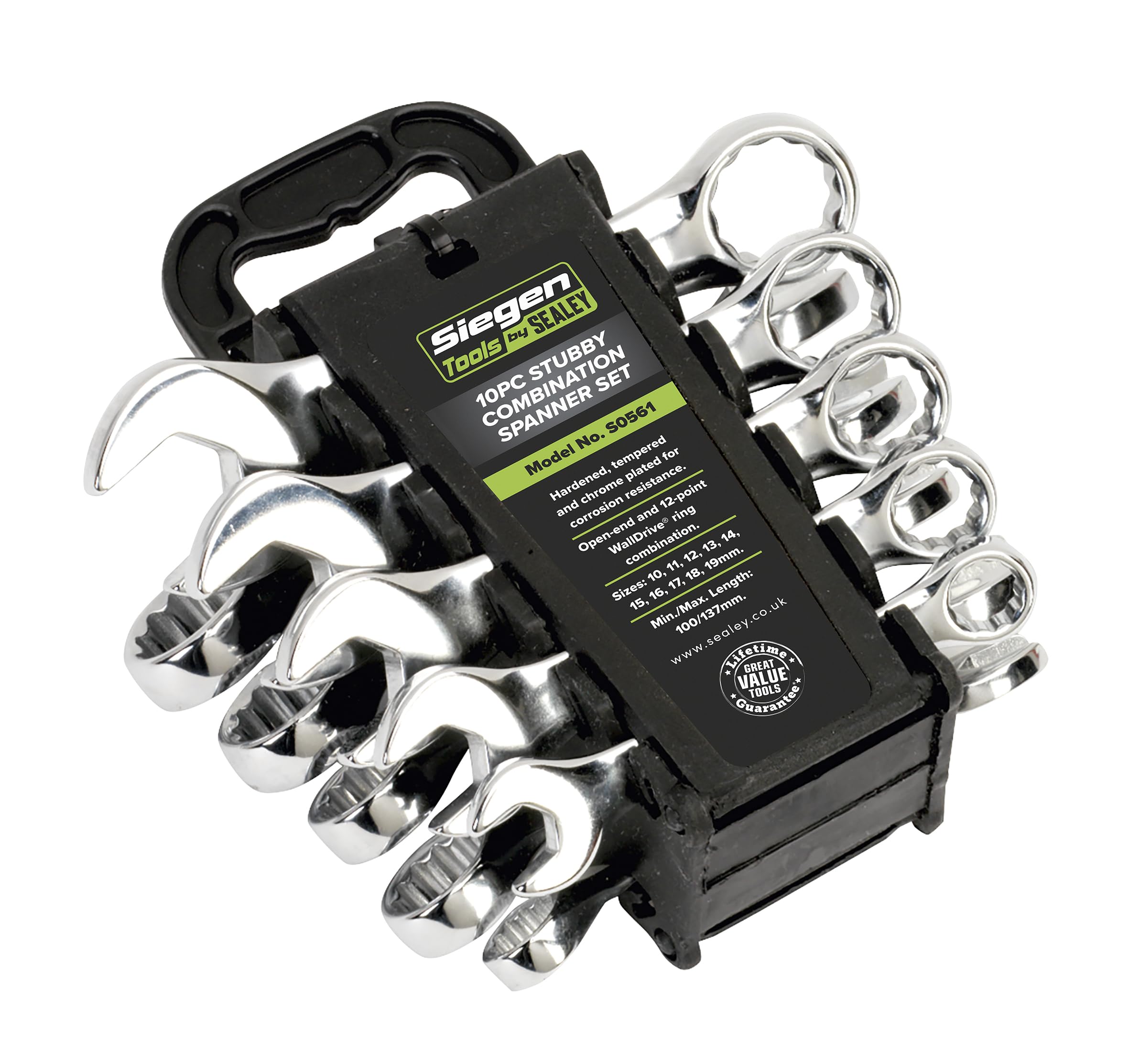 Sealey S0561 Metric Stubby Combination Spanner Set, 10 Pieces, Silver