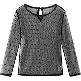 Noomelfish Girls Lace Long Sleeve Layering Tops Sheer Mesh Tee Shirts Blouse (5-12 Years)