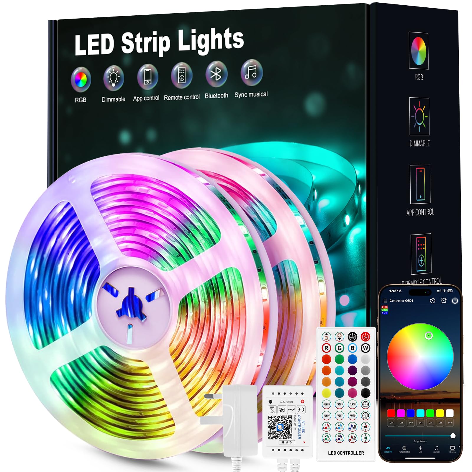 Beaeet LED Strip Light 20m, RGB Music Sync Colour Changing LED Lights for Bedroom, Smart Ambient Lights with Bluetooth App & Remote Control, Flexible Design, Kitchen, Ceiling, Gaming, Home Decoration — image 1