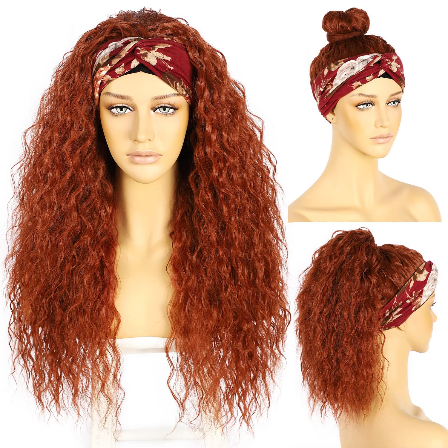 SOMIARIK Curly Headband Wig For Black Women Ginger Headbands Wigs Curly Headband Wig Machine Made Wigs 150% Density 26 Inch