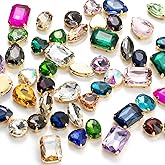 Sew On Rhinestones, Choupee 48PCS Mixed Shapes Flatback Sew On Glass Rhinestone Sewing Claw Rhinestone for Craft, Clothes, Garments, Dress, Earring, Belt and Shoes (Mixed, Gold Claw)