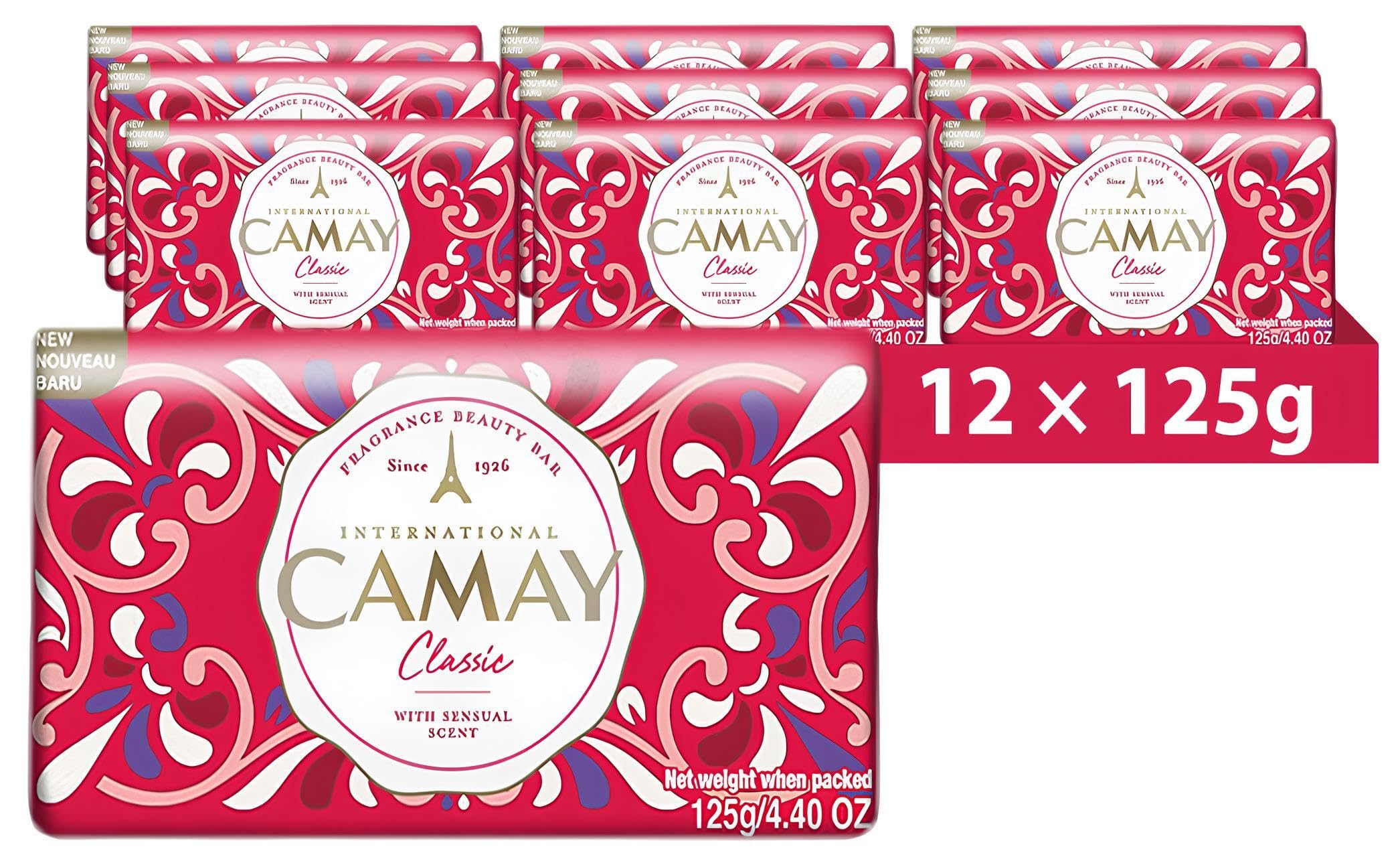 Camay Classic Soap Bar | Moisturising & Scented Beauty Bar for All Skin Types | Refreshing Gentle Cleanser Bath Soap w/Sensual Floral Scent for Hydrating, Smooth & Radiant Skin | 125g, Pack of 12