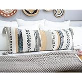 PANOD Boho Long Lumbar Throw Pillow Cover 14 x 36 Light Grey, Chenille Morocan Extra Long Pillow Case Cover, Decorative Long Pillow for Bed Couch Sofa Farmhouse