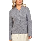 VETLURY Zip Up Sweater for Women - 100% Merino Wool Cardigan 2-Way Hidden Zipper Warm Winter Knit Jacket with Baseball Collar