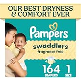 Pampers Swaddlers Diapers, Size 1 (8-14 lbs), 164 Count, Fragrance Free, Hypoallergenic, Absorbent, Pediatrician Recommended,