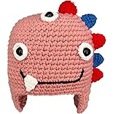 Hshsclth Funny Crochet Dinosaur Hat for Adults and Kids Cute Monster Knitted Beanie with Ear Flaps Novelty Animal Winter Cap
