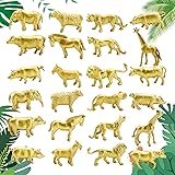 24Pcs Gold Plastic Animal Figurines Zoo Gold Safari Animal Figures Horse, Lion, Elephant Wild Animal Birthday Decor, Mini Jun