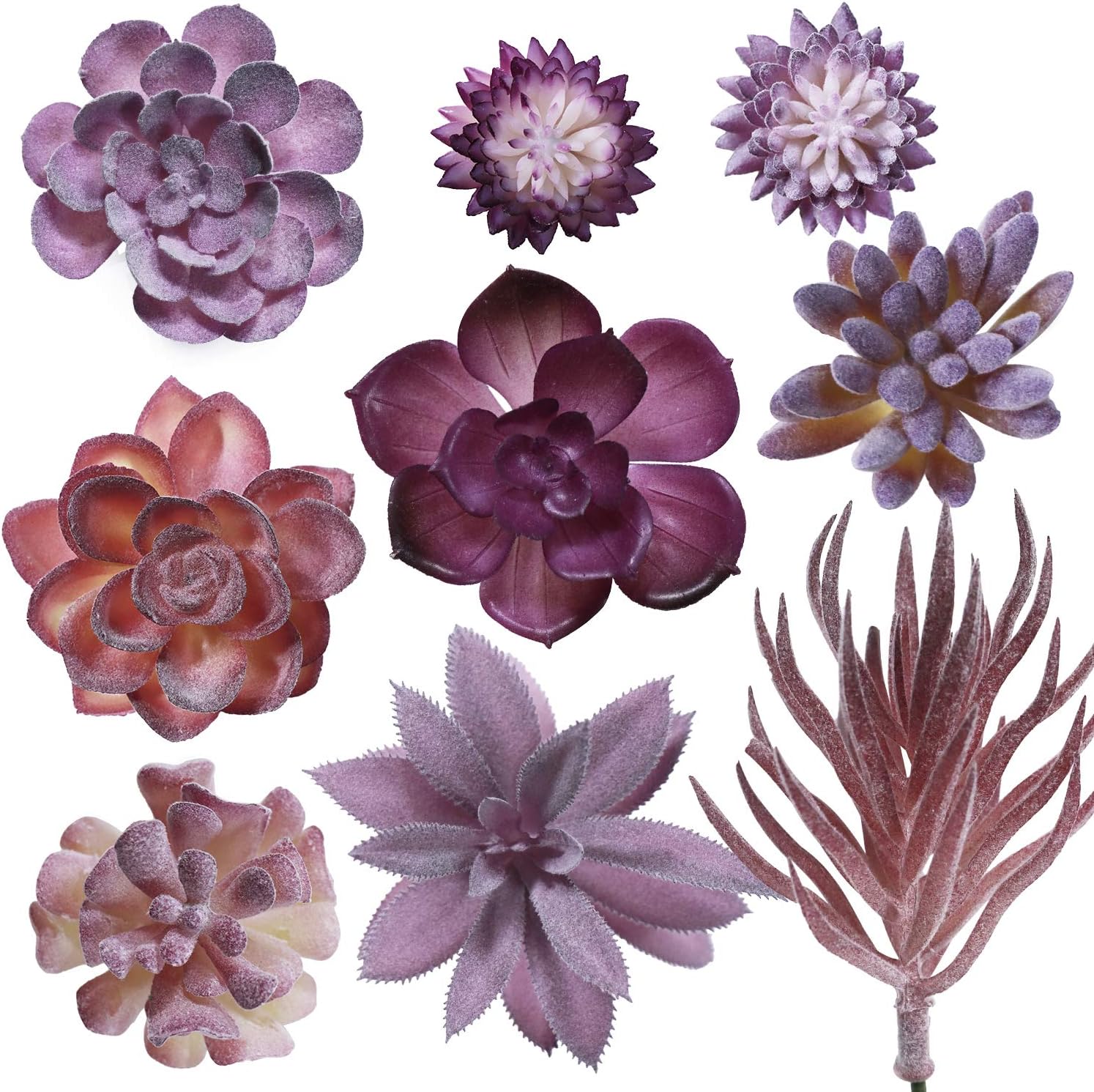 Tiita Small Artificial Succulent Plants Fake Faux Succulents Plants Floral for Garden Wedding Home Decor Different Size Different Type Unpotted Textured Succulents for DIY- 9pcs Purple Flowers