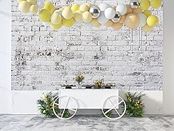 SJOLOON Retro Brick Wall Backdrop White Nostalgia
