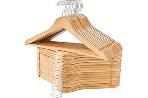 Edergoo Wooden Hangers 30 Pack, Smooth Wood Hangers with 360 Swivel Hook & Notches, Natural Solid Coat Hangers Wooden for Closet