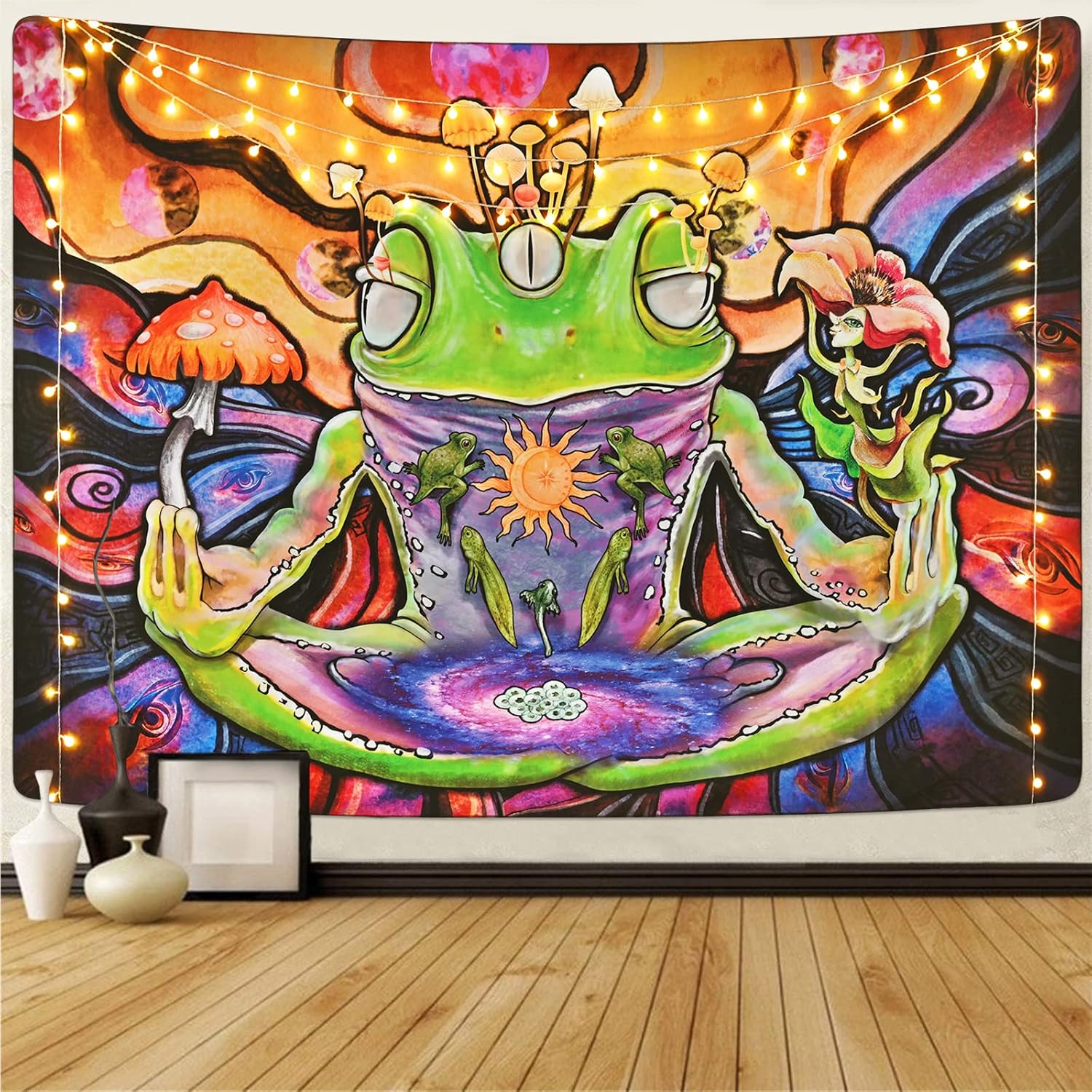 Tapestries - Krelymics Frog , Mushroom Tapestry Hippie Eyes Tapestries Moon Phase Abstract Tapestry Wall Hanging for Room(51.2 x 59.1 inches)