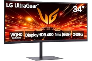 LG 34G630A-B 34-Inch Ultragear WQHD (3440 x 1440) Curved Gaming Monitor, 240Hz, 1ms, FreeSync Premium, DisplayHDR 400, Built-in Speaker, HDMI, DisplayPort, USB Type-C, Tilt/Height/Swivel Stand, Black