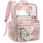 Fuyicat Heavy Duty Clear Backpack for Girls Boys Women Men, PVC Transparent School Backpacks See Through College Bookbag (Light Pink)