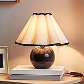 Brightech Blair 10" Table Lamp - Small Modern Black Lamp with Round Natural Marble Base, Art-Deco Pleated Shade for Bedroom, 
