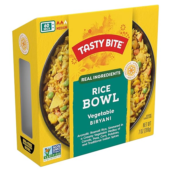 TASTY BITE VEGETABLE BIRYANI RICE BOWL, READY TO EAT, MICROWAVEABLE, GLUTEN FREE, 7 OUNCE (PACK OF 6)