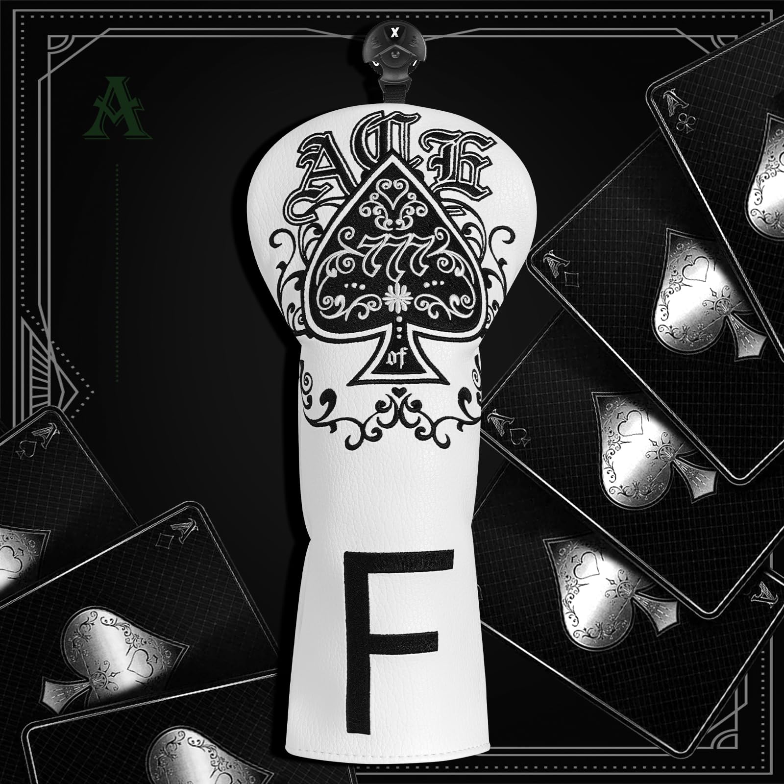 Golf Club Head covers Fairway Wood FW with Interchangeable Number Tag 3457X Elastic Closure White PU Leather Lucky7 Embroidery