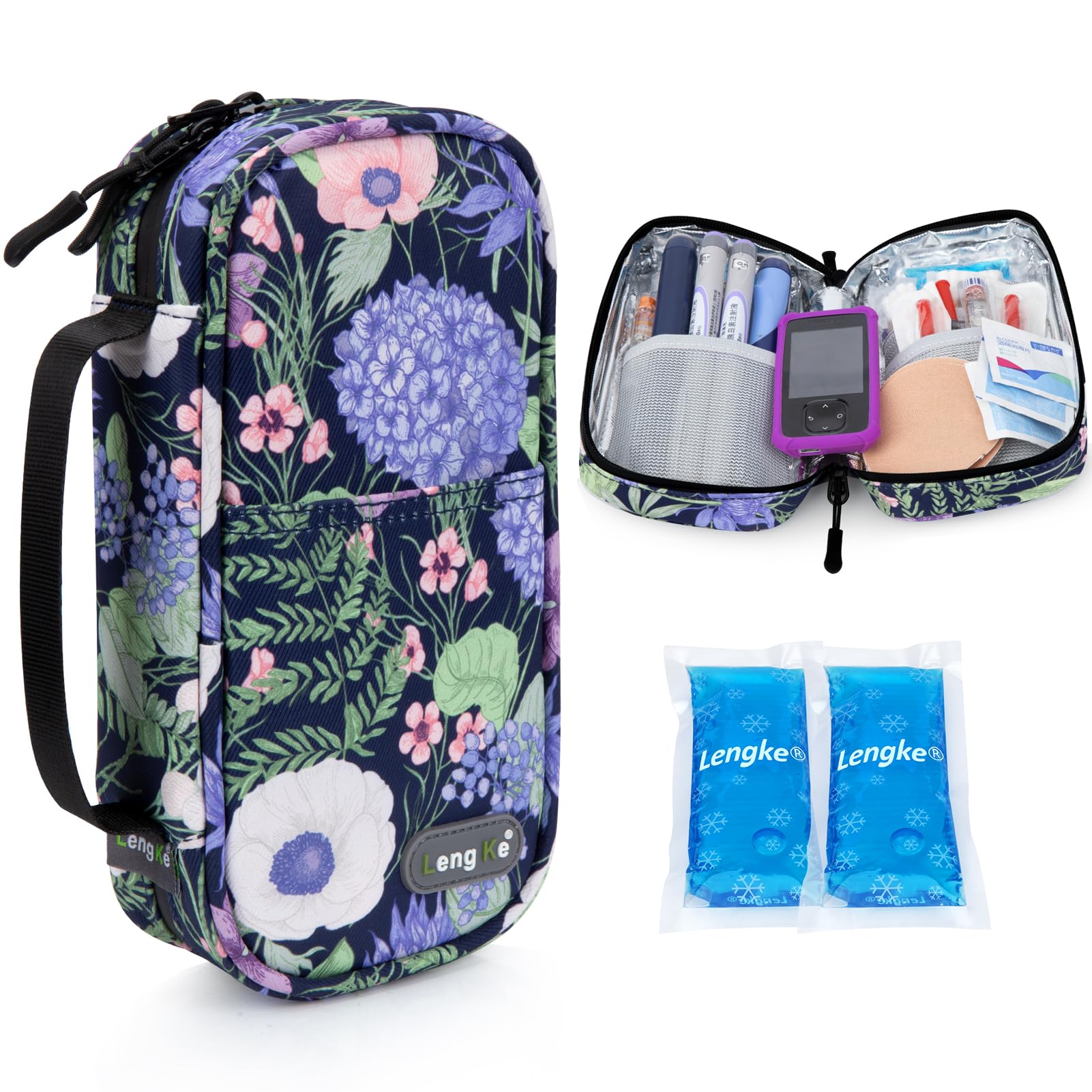 YOUSHARES Insulin Cooler Travel Case - Insulin Pen Carry Case with Two Ice Packs Each 80g, Medical Travel Cooler Bags for Diabetic Supplies (Hydrangea)