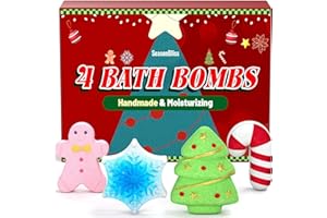 SeasonBliss Christmas Bath Bombs Set, Shower Bombs, Stocking Stuffer, 4 PCS Handmade Bubble Bath with Gingerbread & Christmas Tree & Candy Cane & Snowflake, for Present Cute Women Boys & Girls
