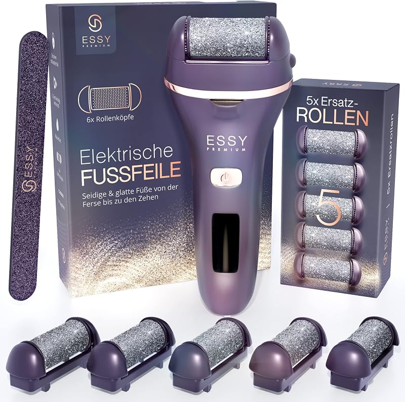 Elektrische Fußfeile Wiederaufladbar mit 5 Austauschwalzen (Violett)