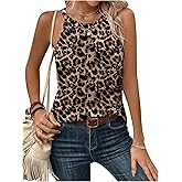 WDIRARA Women's Leopard Print Sleeveless Tank Top Summer Casual Tee Shirt