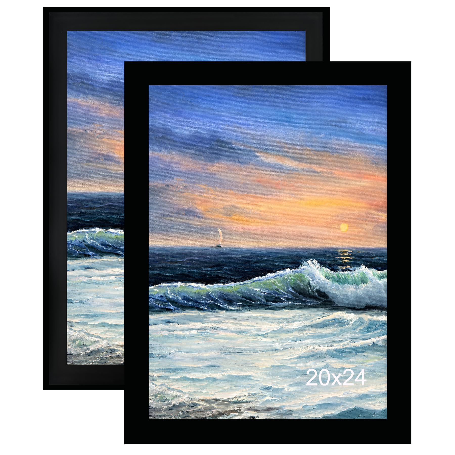 LUCKYLIFE 20x24 Picture Frame, Wall Hanging Poster Frames, Display Pictures 20x24 without Mat, Pack of 2, Black Image