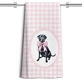 LUKIPOM Coquette Pink Bow Black Labrador Retriever Gifts Kitchen Hand Towels for Bathroom，Black Lab Gifts,Coquette Pink Labrador Retriever Dog Girly Bathroom Kitchen Decor,16x24 Inch