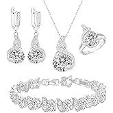 GZWHD Jewelry Set for Women Water Drop Cubic Zirconia Artificial Crystal Earrings Pendant Necklace Open Ring Tennis Bracelet Wedding Anniversary Birthday Engagement Gift for Bridesmaid Wife Girlfriend Friend