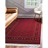 Unique Loom Tekke Collection Over-Dyed Saturated Traditional Torkaman Area Rug, 4 ft x 6 ft, Red/Burgundy