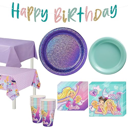 Party City Iridescent Barbie Mermaid Birthday Party Supplies for