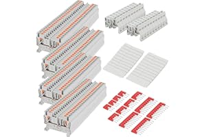 Saysurey DIN Rail Terminal Block Twin Spring Terminal Connectors Push in Type PT Screwless Wire Wiring Connector with 10 Covers 10 End Stops 6 Jumpers (ST2-2.5/1x1, 152)