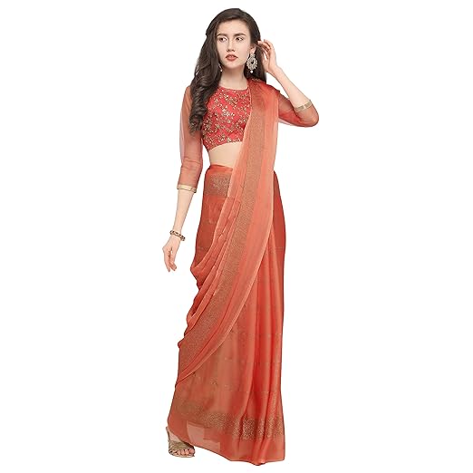 Womanista Womens Crepe with Blouse Piece 7510 Sarees (FS9766_Peach_OneSize)