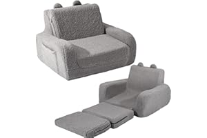 Selectico Toddler Chair, 2-in-1 Fold Out Convertible Sofa to Lounger, Comfy Kids Couch for Girls and Boys Sitting/Reclining/Lying/Reading/Napping, Kids Furniture for Playroom, Grey
