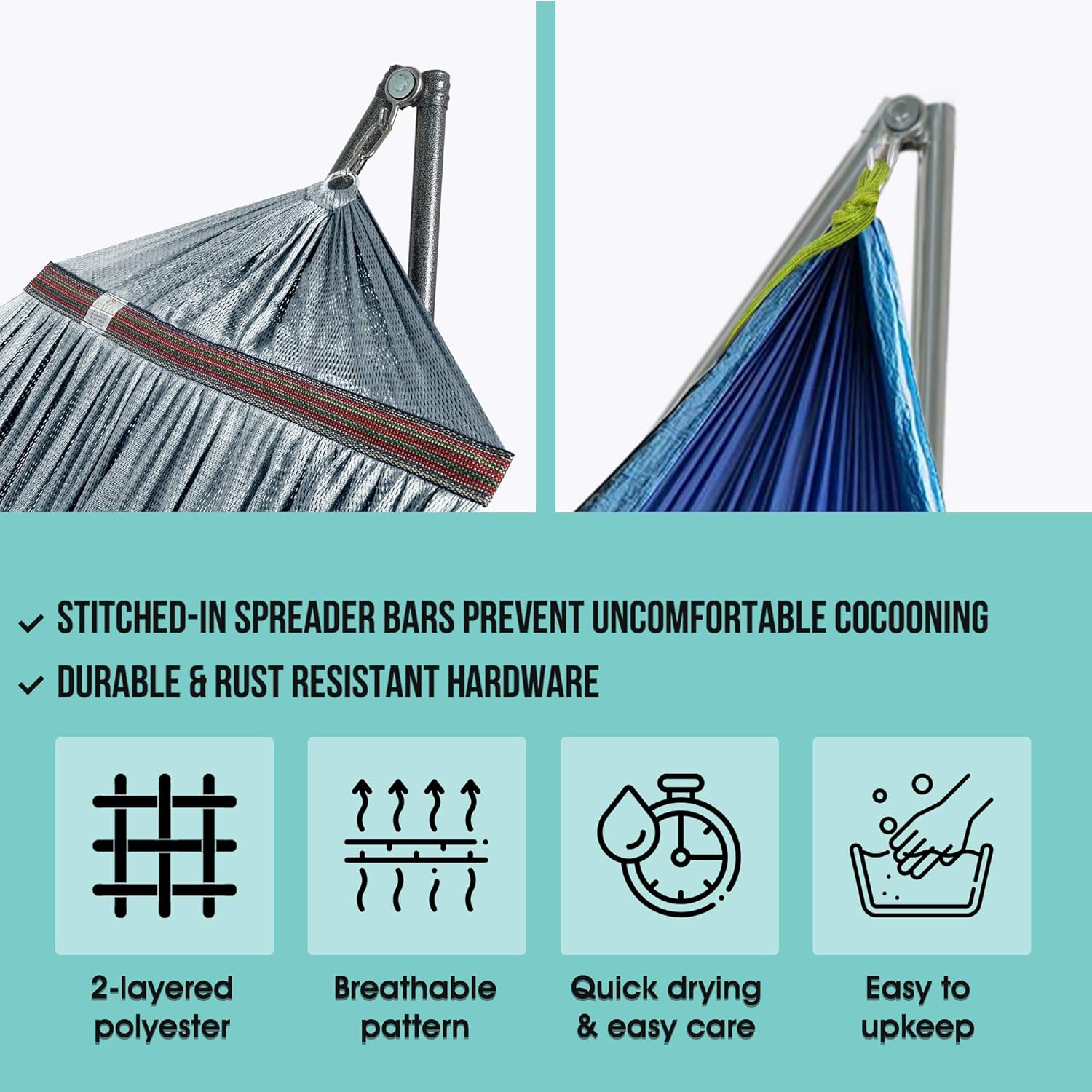 Tranquillo YW2N Universal Hammock Stand-1.2mm Thickness Steel Frame with Hanging Net, Double, Grey : Garden & Outdoor