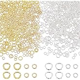 PH PandaHall 1000pcs Closed Jump Rings 4.5mm 3mm Metal Ring Cabochons Jewelry Making Rings Round Nail Art Cabochons for DIY Earring Necklace Bracelet Jewelry Making Nail Art, Golden/Silver