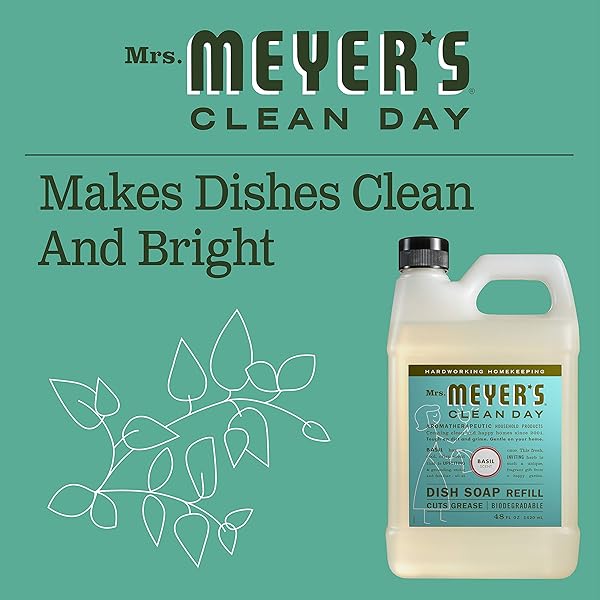 MRS. MEYER’S CLEAN DAY LIQUID DISH SOAP REFILL, BASIL, 48 FL. OZ