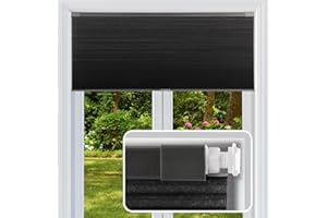 FabuBlinds Cordless Cellular Shades, No Drill No Tools Light Filtering Honeycomb Shades, Pleated Blinds for Windows, Easy to Install, Black 31" W x 48" H