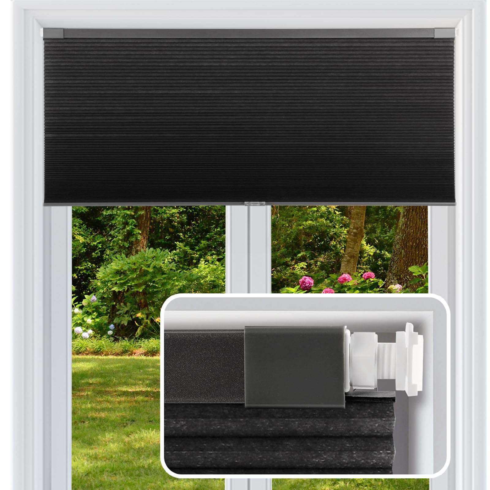 fabublinds cordless cellular shades, no drill no tools light filtering honeycomb shades, pleated bli