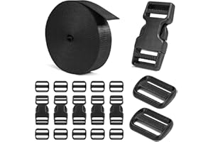 5 Set Side Release Buckle, Buckles and Straps Set, 4.37 Yards 1" Webbing Strap, 5Pcs Tri-Glide Sliders, No Sewing Seat Belt, 