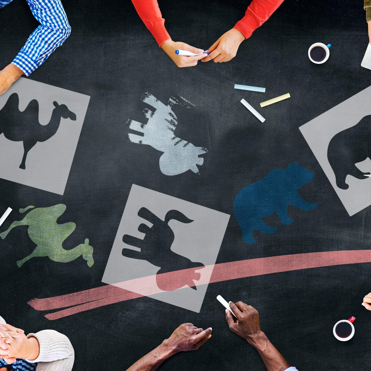 16 Pieces Animal Chalk Stencil Set Reusable Plastic Chalk Painting Stencils Assorted Shapes Drawing Stencil Templates for Kids Crafts Decoration Supply (Animal Shape): Sports & Outdoors