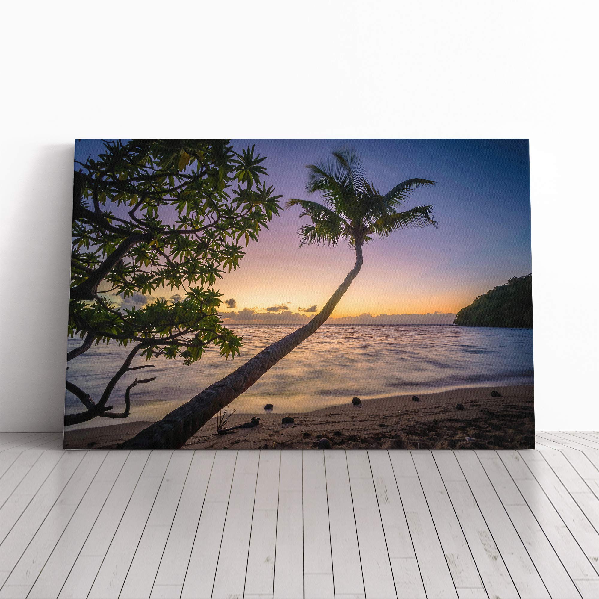 Palm Trees Beach Seascape (3) Canvas Print | Gallery Wrapped 30mm Frame Wall Art | 20x14 inches | Ready to Hang | Modern Floral Picture | Living Room Bedroom Lounge Office